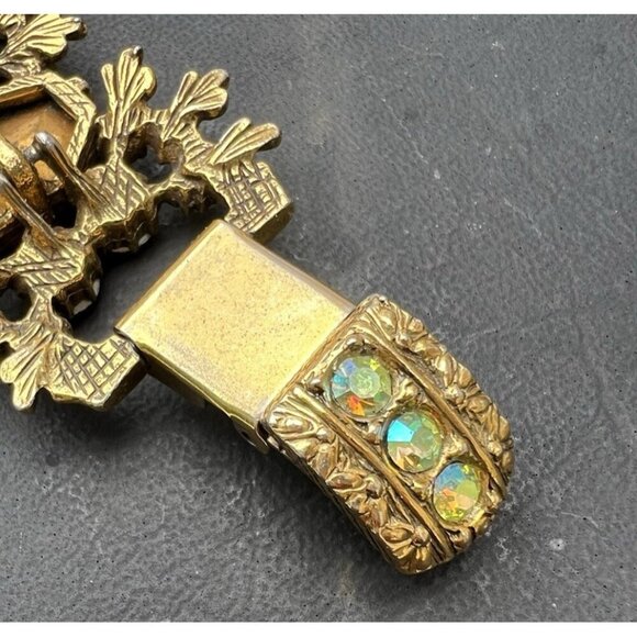 Amber Aurora Borealis Crystal Bracelet 7" Vintage Unsigned - Picture 5 of 7